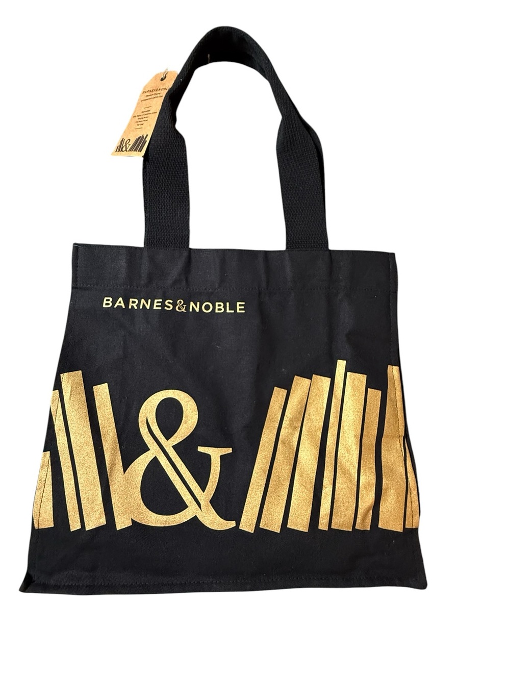 Barnes & Noble Book Lover Canvas Tote Bag Black & Gold Ampersand Reusable NWT